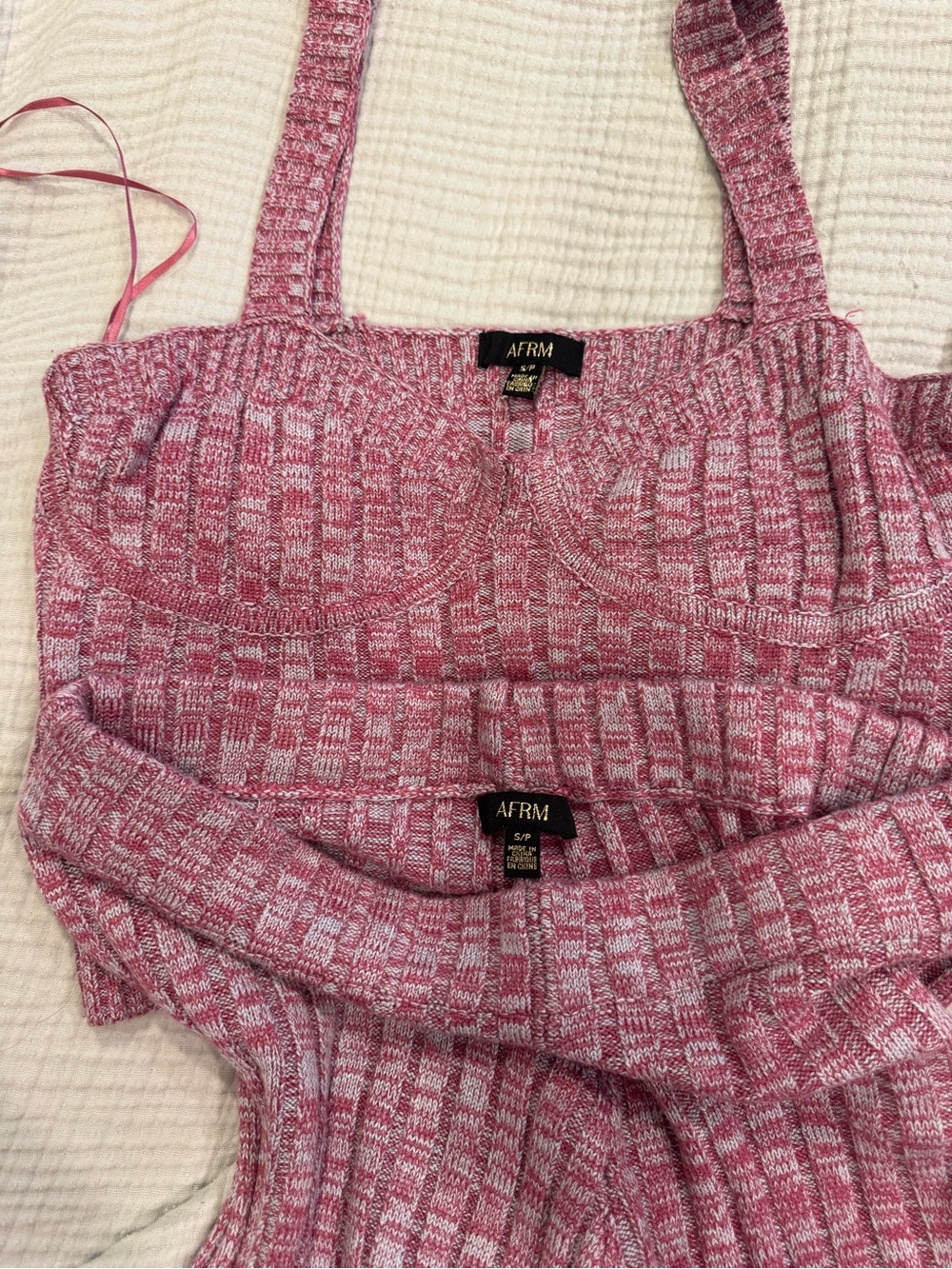 AFRM Pink Marled Knit Bandeau Tank and Pant Set